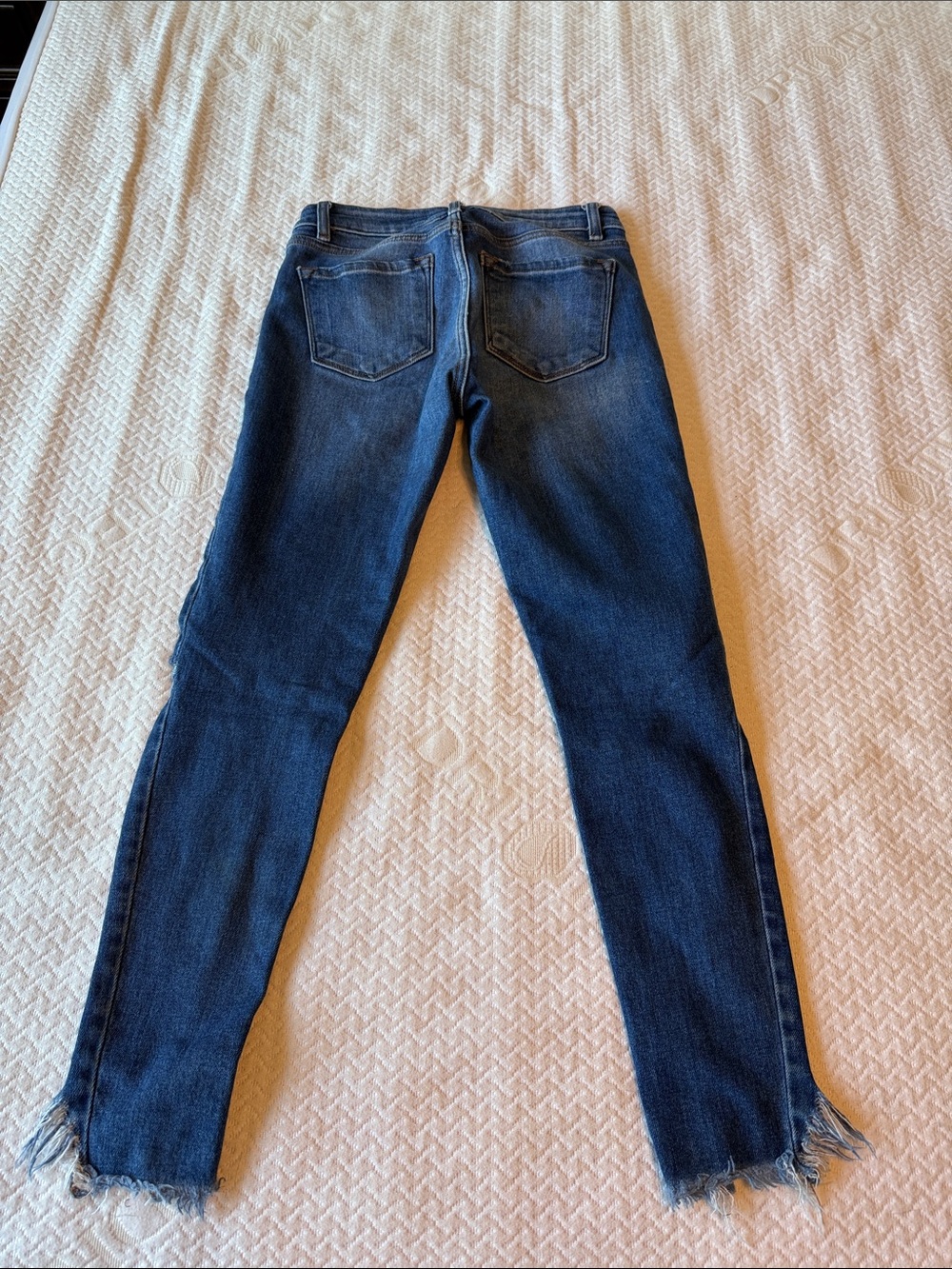 KanCan Dark Blue Distressed Skinny Jeans with Frayed Hem - Picture 3 of 3